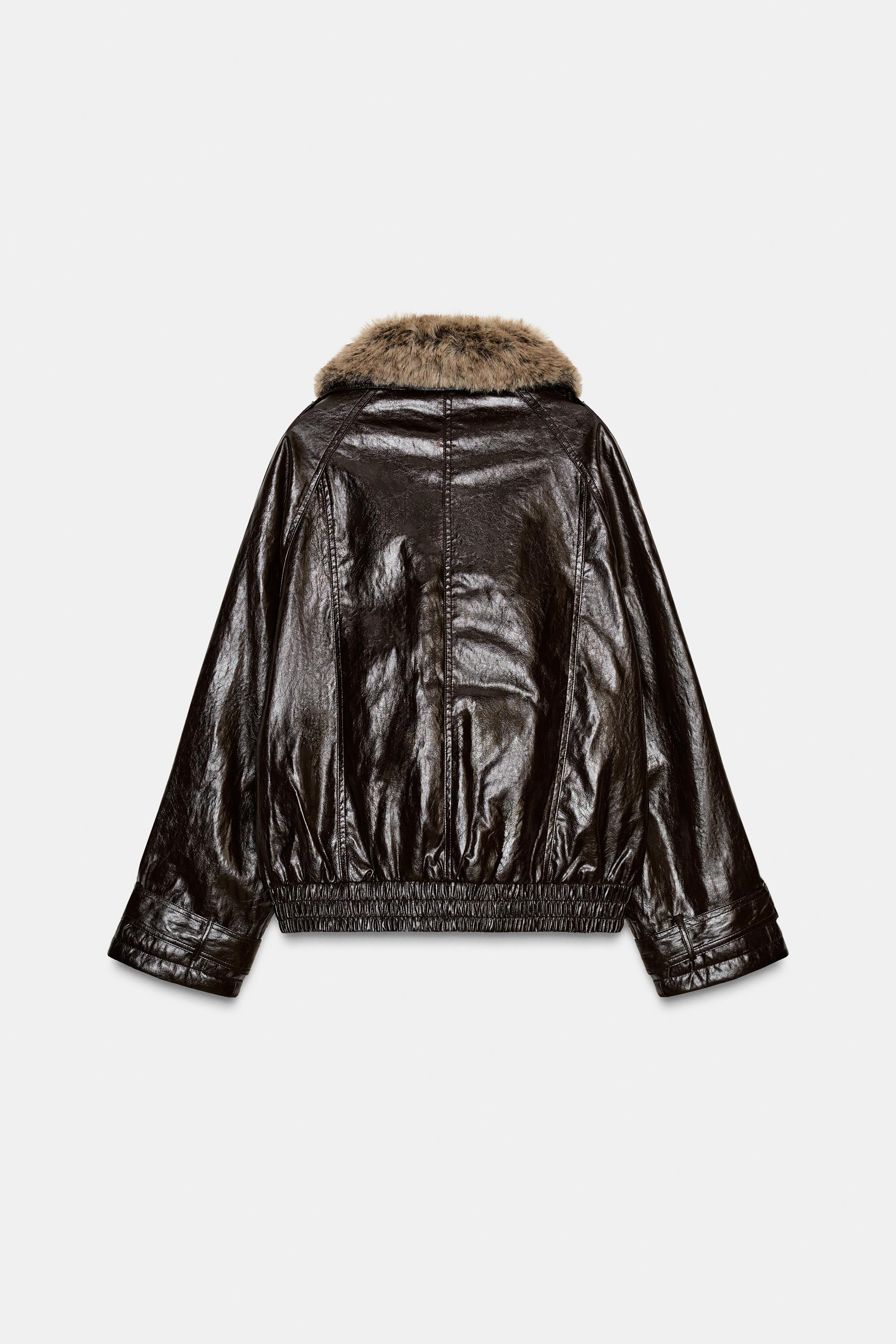 SHINY FAUX FUR COLLAR JACKET ZW COLLECTION - Brown | ZARA United
