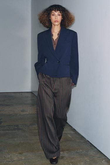 PANTALON À RAYURES ZW COLLECTION - Kaki foncé de Zara - Image 3