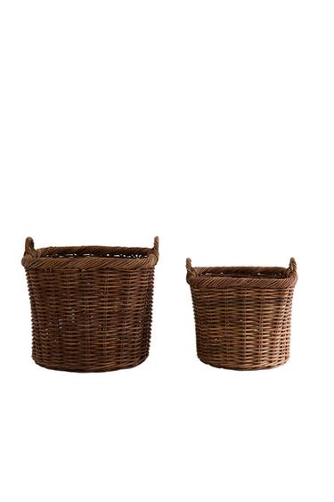 SQUARE RATTAN BASKET - Brown by Zara