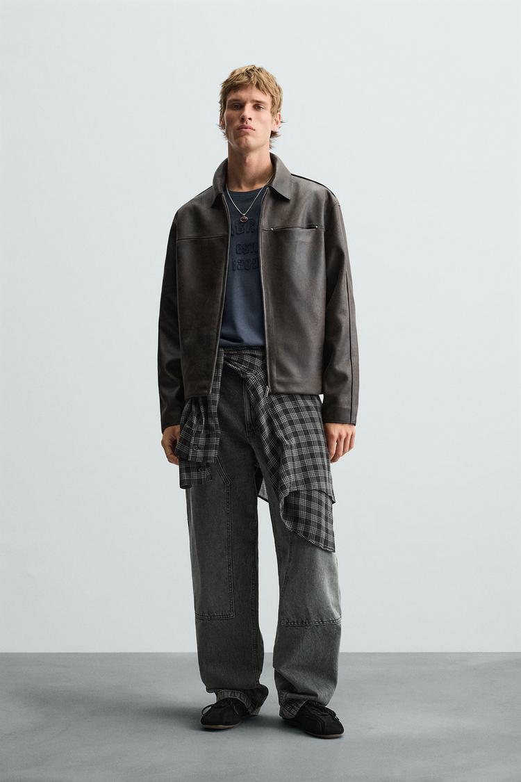 Leather Effect Jacket Zara Leather Jackets For Men FADED LEATHER