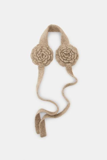 KNITTED CROCHET EAR MUFFS WITH BOW - Sand by Zara - Image 0