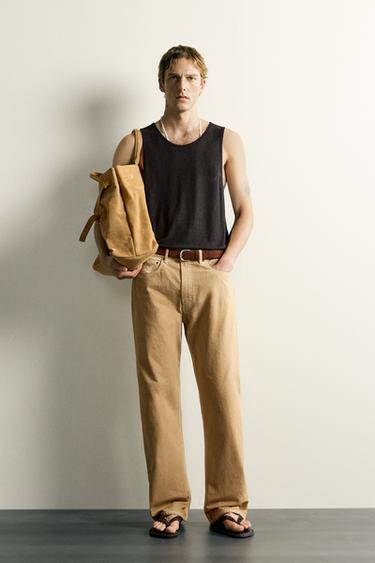 Zara RELAXED FIT VISCOSE LINEN TANK TOP - Black