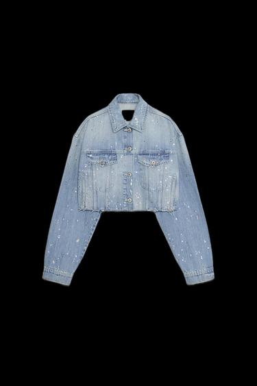 TRF STRASS CROP DENIM JACKET - Blue by Zara