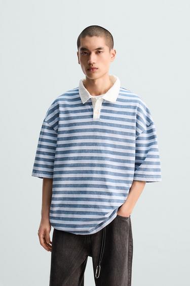 Zara WASHED STRIPED POLO SHIRT - striped