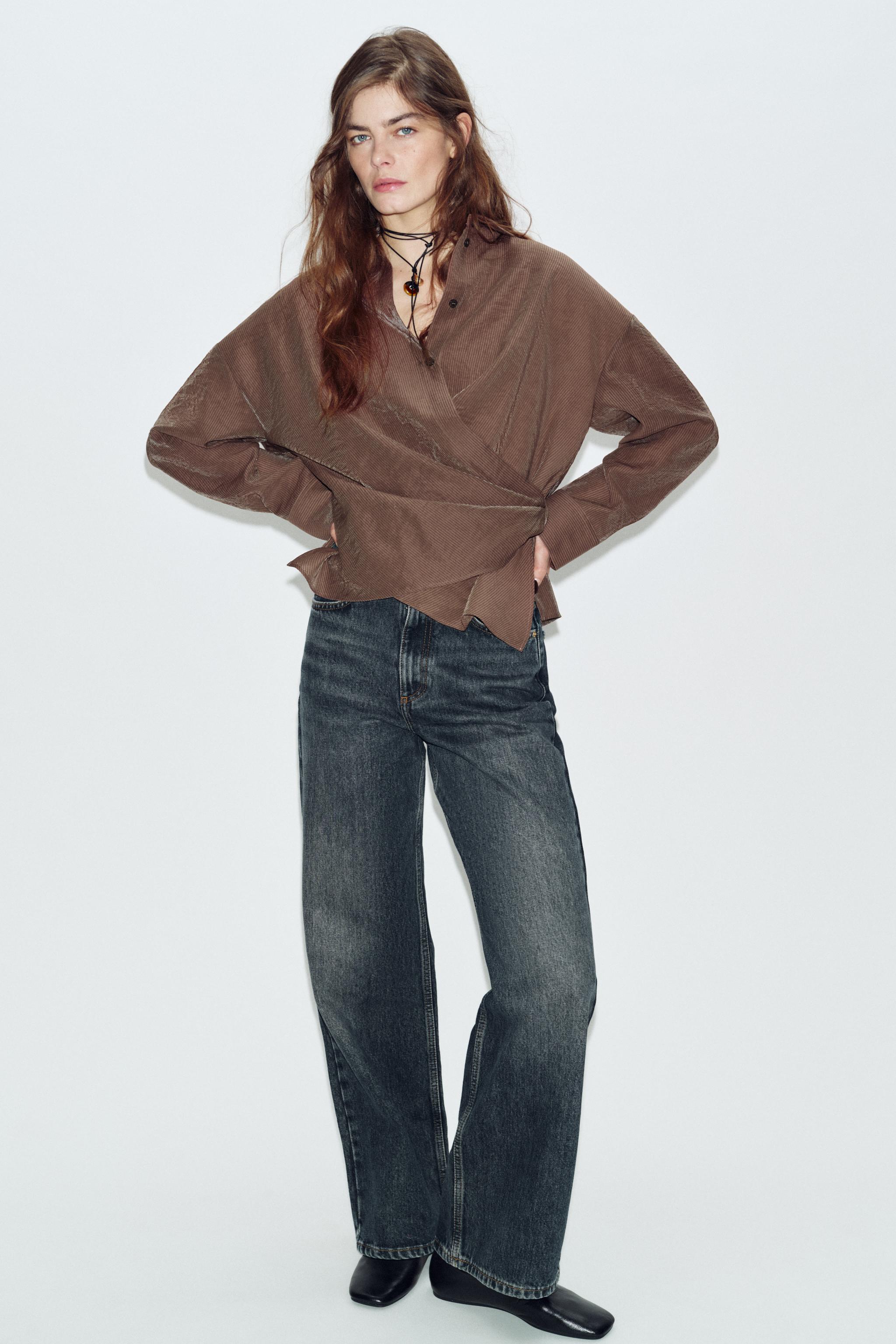 STRIPED WRAP SHIRT - Brown / Ecru | ZARA United States