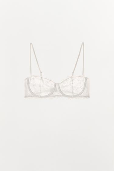 SUJETADOR AROS ENCAJE - Blanco roto de Zara