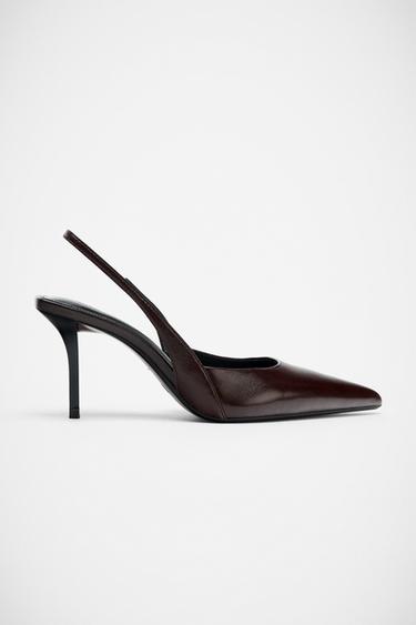 LEATHER SLINGBACK SHOES - Brown by Zara