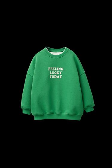 Zara SWEATSHIRT WITH RAISED PRINT - Green - Image 0