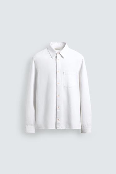 РУБАШКА REGULAR FIT ИЗ СТРУЯЩЕГОСЯ ДЕНИМА — ЭКРЮ от Zara