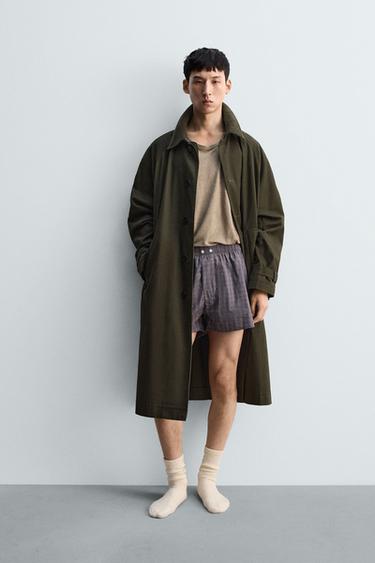 Zara 可拆式絎縫內襯風衣 - 灰綠色