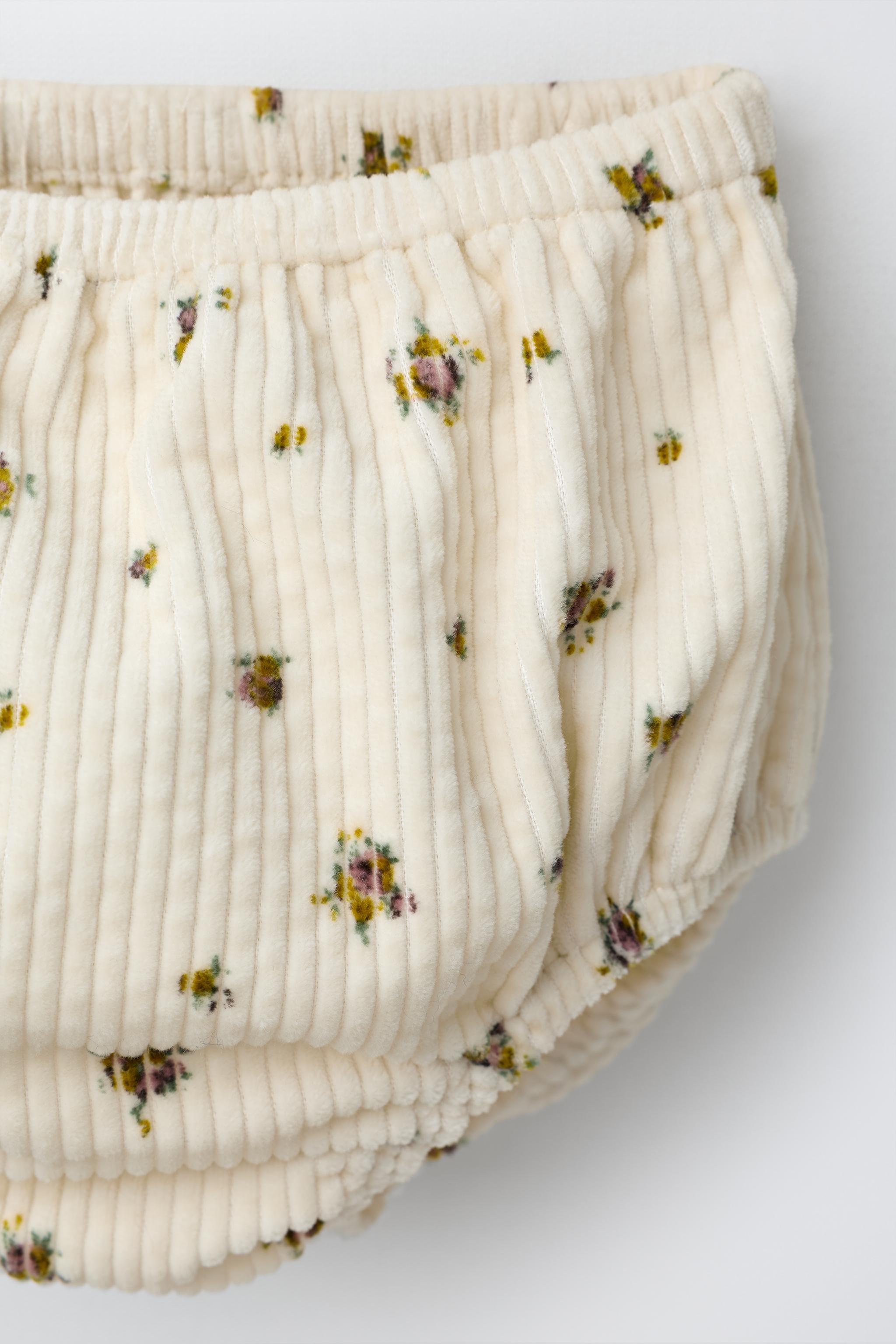 ROBE-SALOPETTE ET CULOTTE EN VELOURS CÔTELÉ IMPRIMÉ FLEURS