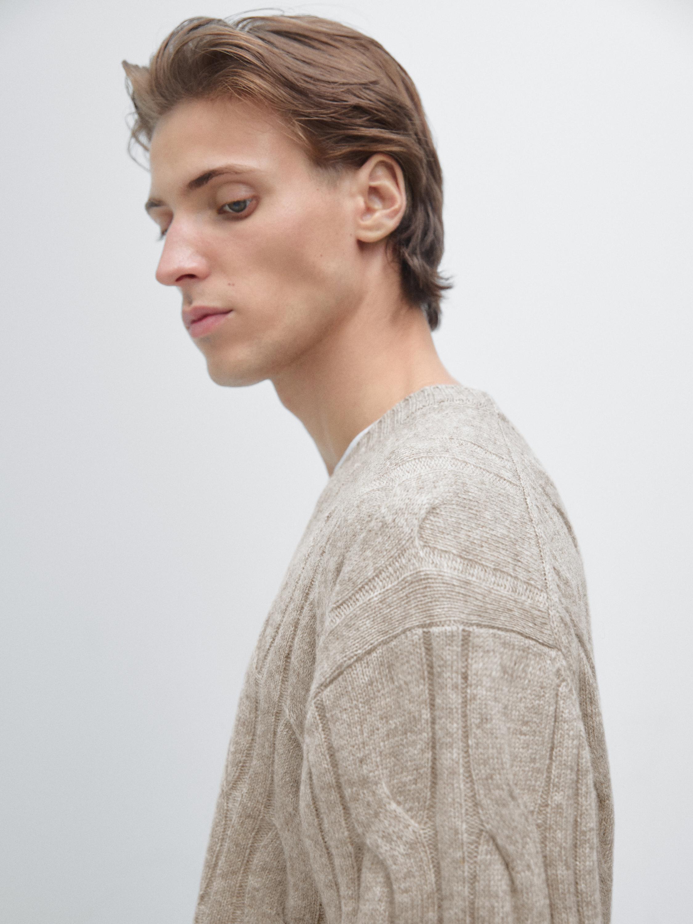 Cable-knit wool blend sweater