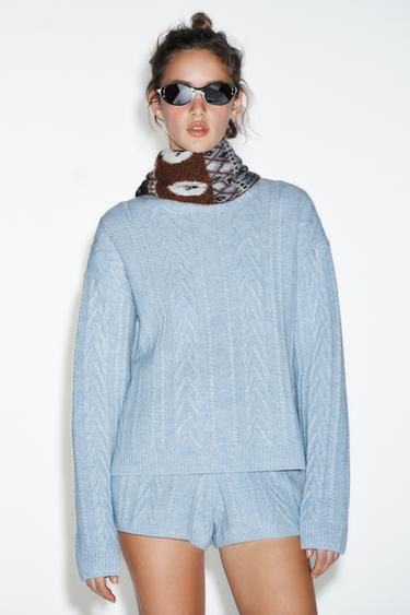 80% WOOL CABLE KNIT JUMPER SKI COLLECTION - Light blue by Zara