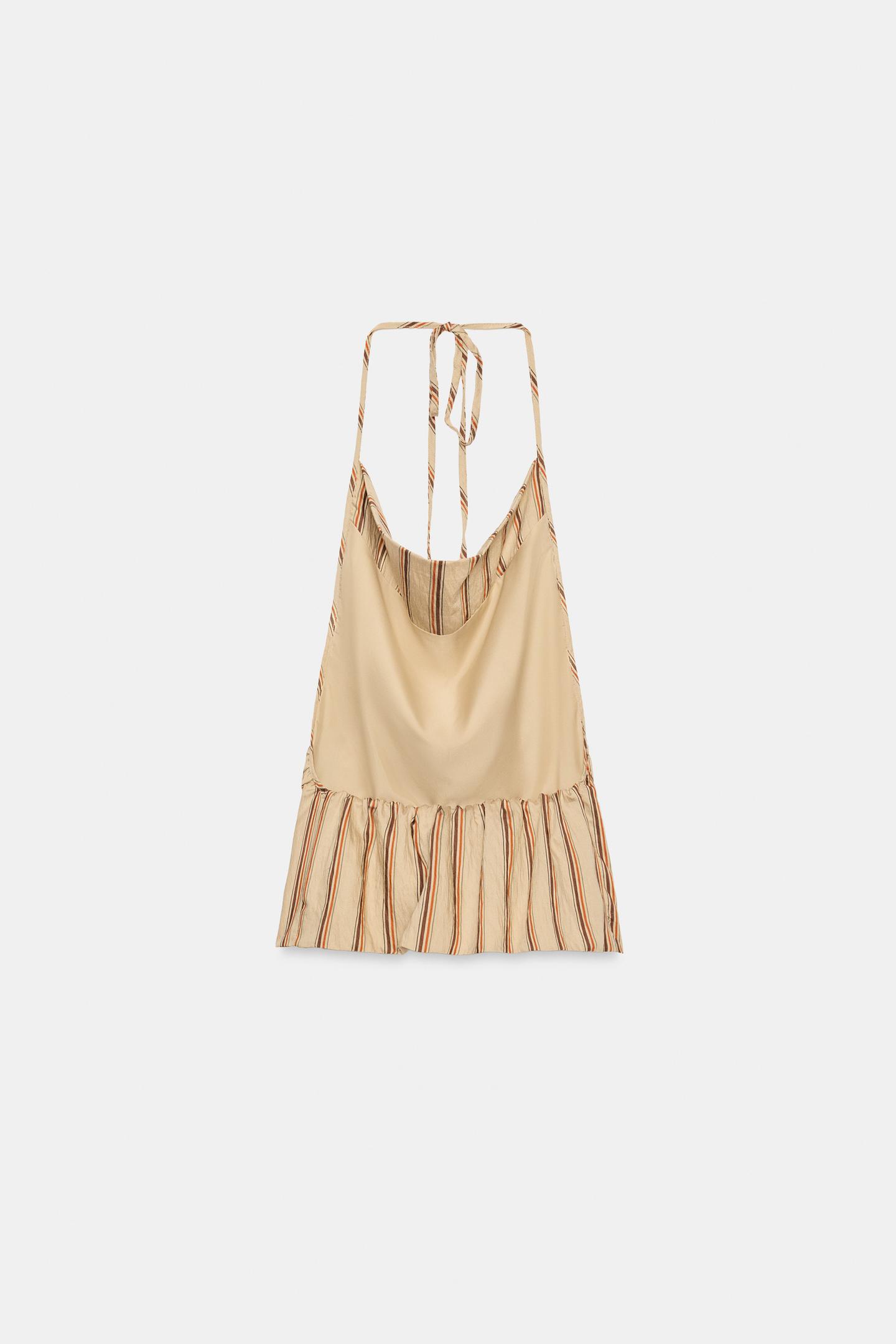 Женский топ Zara Flowy Striped Halter Top, цвет: Бежевый коричневый — фото 7