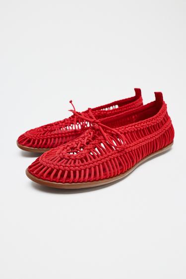 BRAIDED SHOES WITH LACES - Red by Zara - Image 3