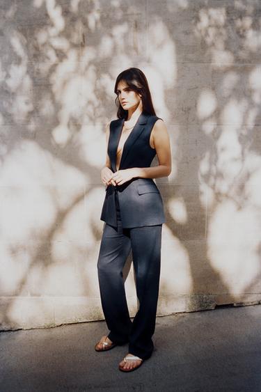 PANTALÓN RECTO CON LINO - Marino de Zara