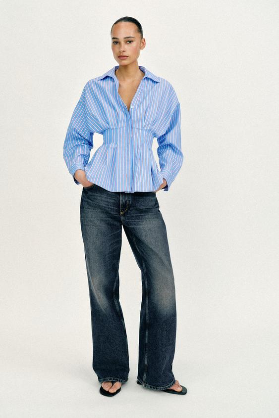 STRIPED POPLIN SHIRT WITH PLEATS from Zara - $49.90