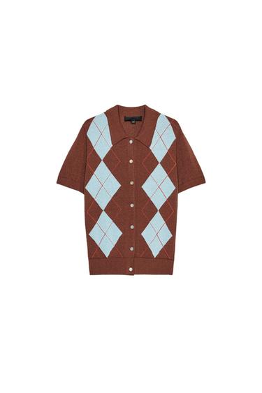 POLO-TOP MIT RAUTENMUSTER - Braunblau von Zara