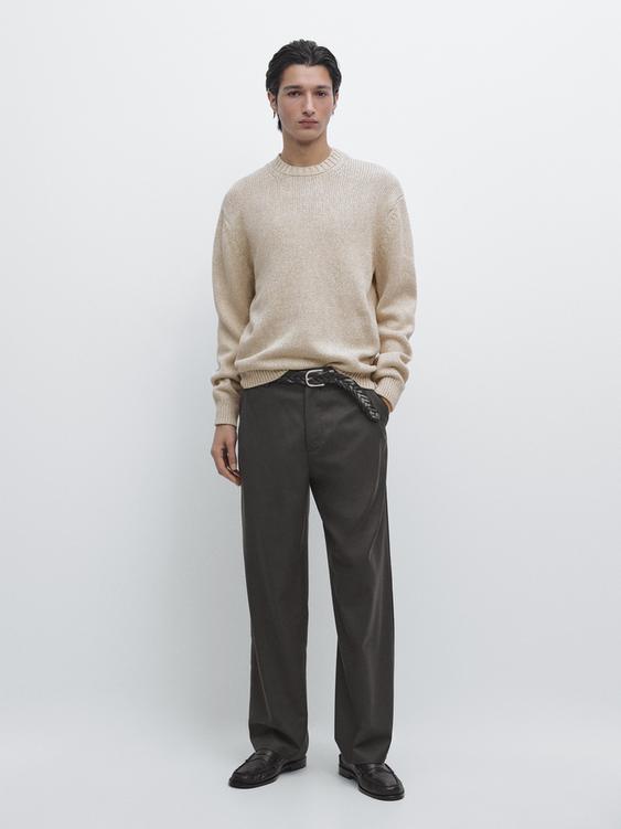 Cotton blend knit crew neck sweater