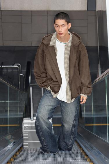 FAUX SUEDE JACKET WITH HOOD - Grey by Zara