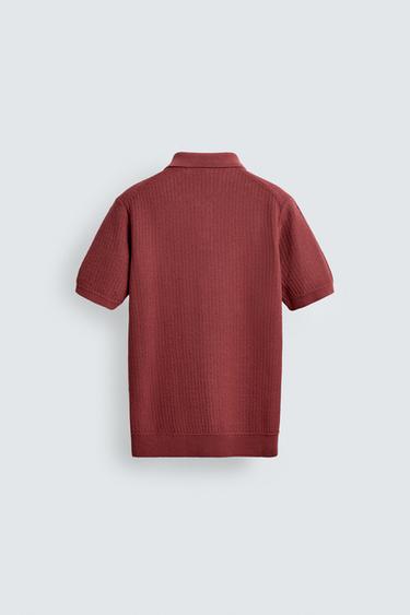 REGULAR FIT TEXTURED KNIT POLO SHIRT - Dark pink by Zara - Image 7