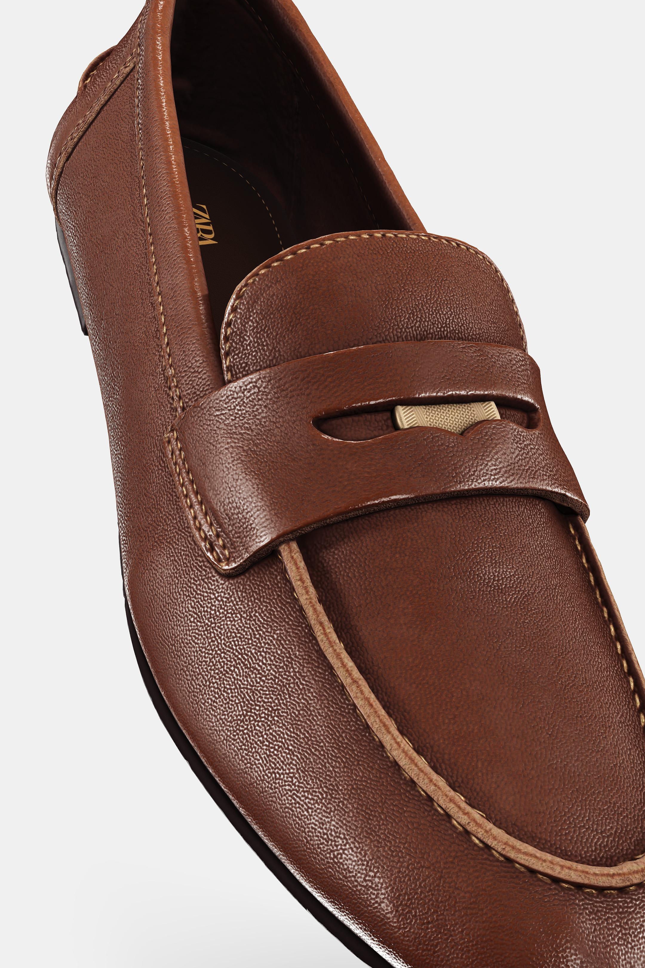 MOCASSINS EN CUIR PENNY - Marron de Zara