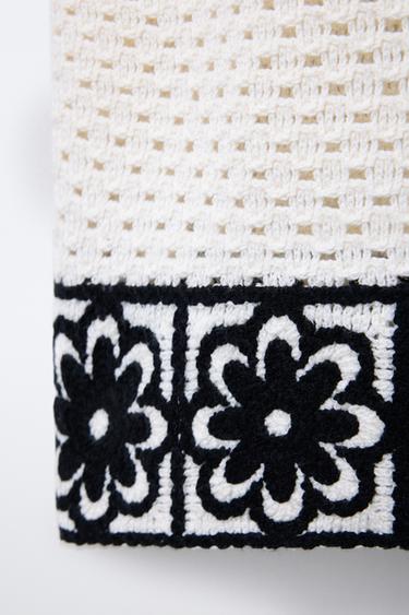 FLORAL HALTER NECK CROCHET KNIT TOP - Ecru by Zara - Image 3