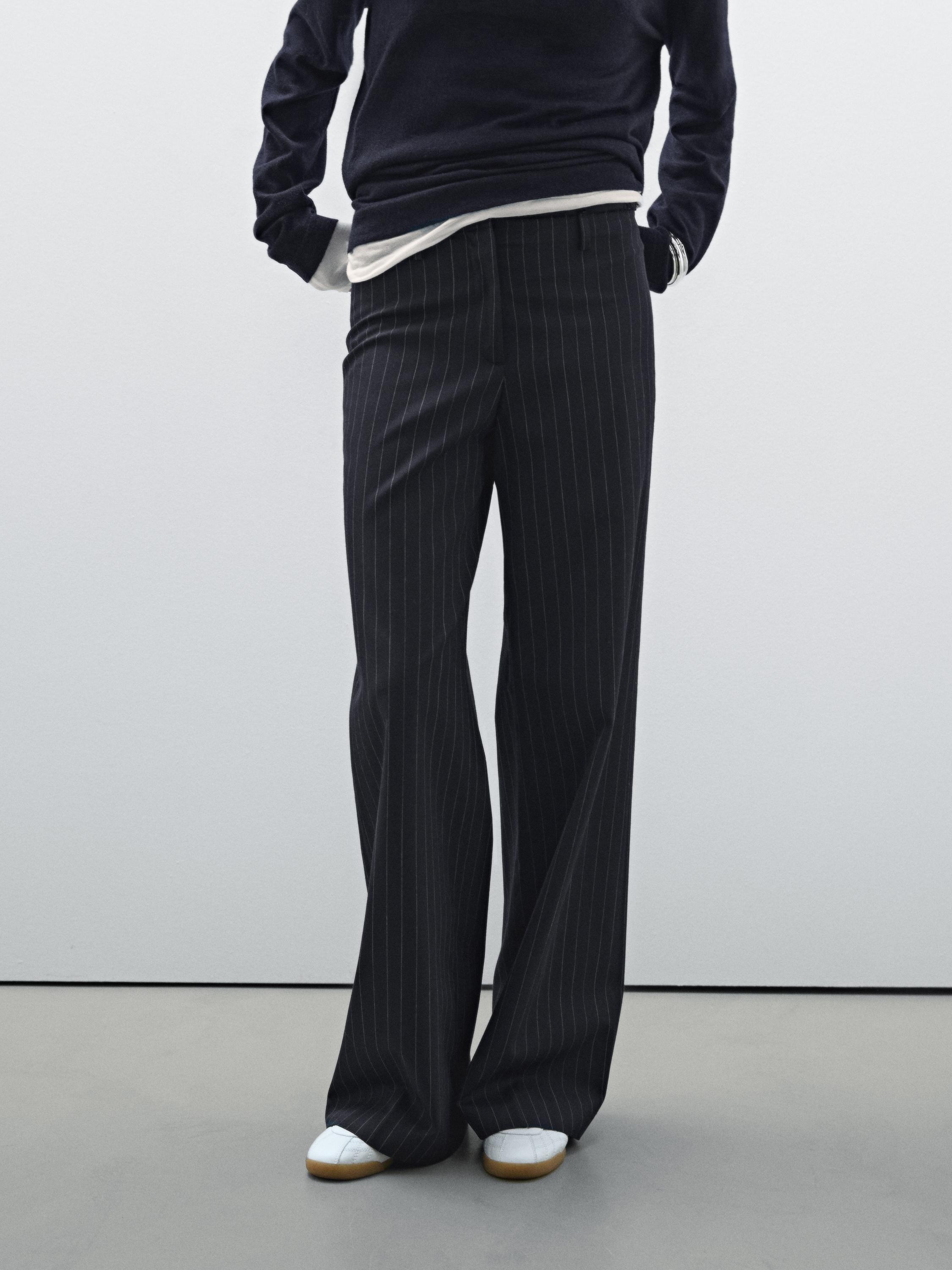 Pinstripe wool blend trousers - Navy blue | ZARA United States