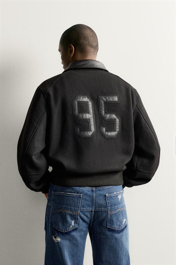 Chaqueta de corte cropped con efecto piel combinada 3