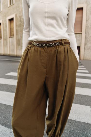 PANTALON BOUFFANT AVEC CEINTURE À CHAÎNE - Vert olive de Zara - Image 3