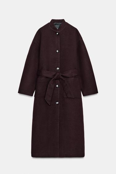 MANTEAU LONG AVEC CEINTURE - Bordeaux de Zara - Image 7