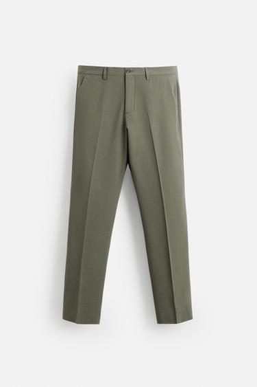 PANTALÓN TRAJE CON LANA - Verdoso de Zara