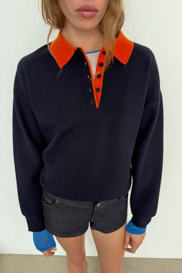 CONTRAST COLLAR KNIT POLO SHIRT - Blue by Zara
