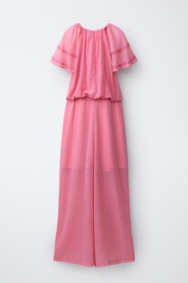 Zara LONG RHINESTONE JUMPSUIT - Pink - Image 0