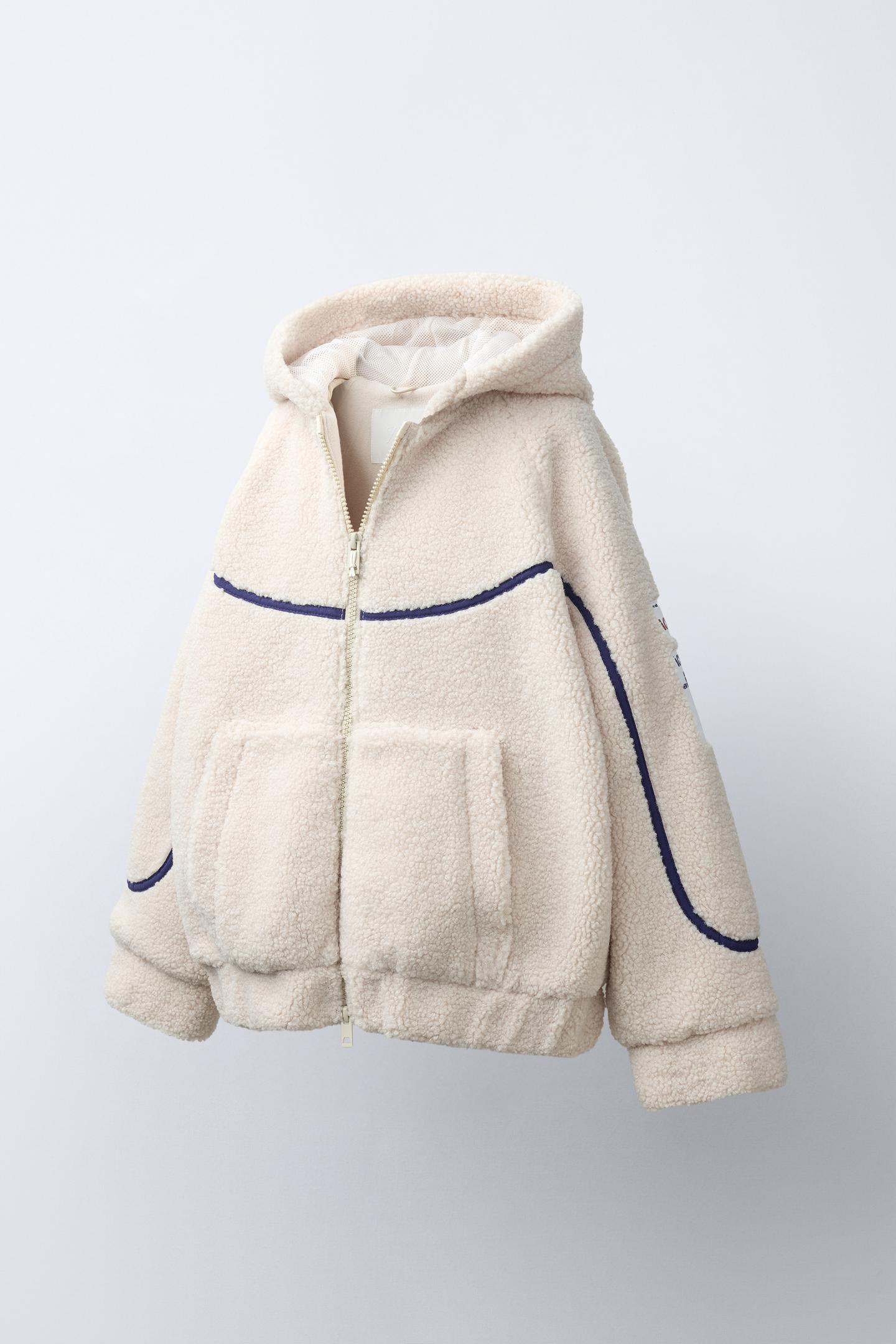 Детская куртка Zara Shearling with Hoodie, цвет: Экрю — фото 3