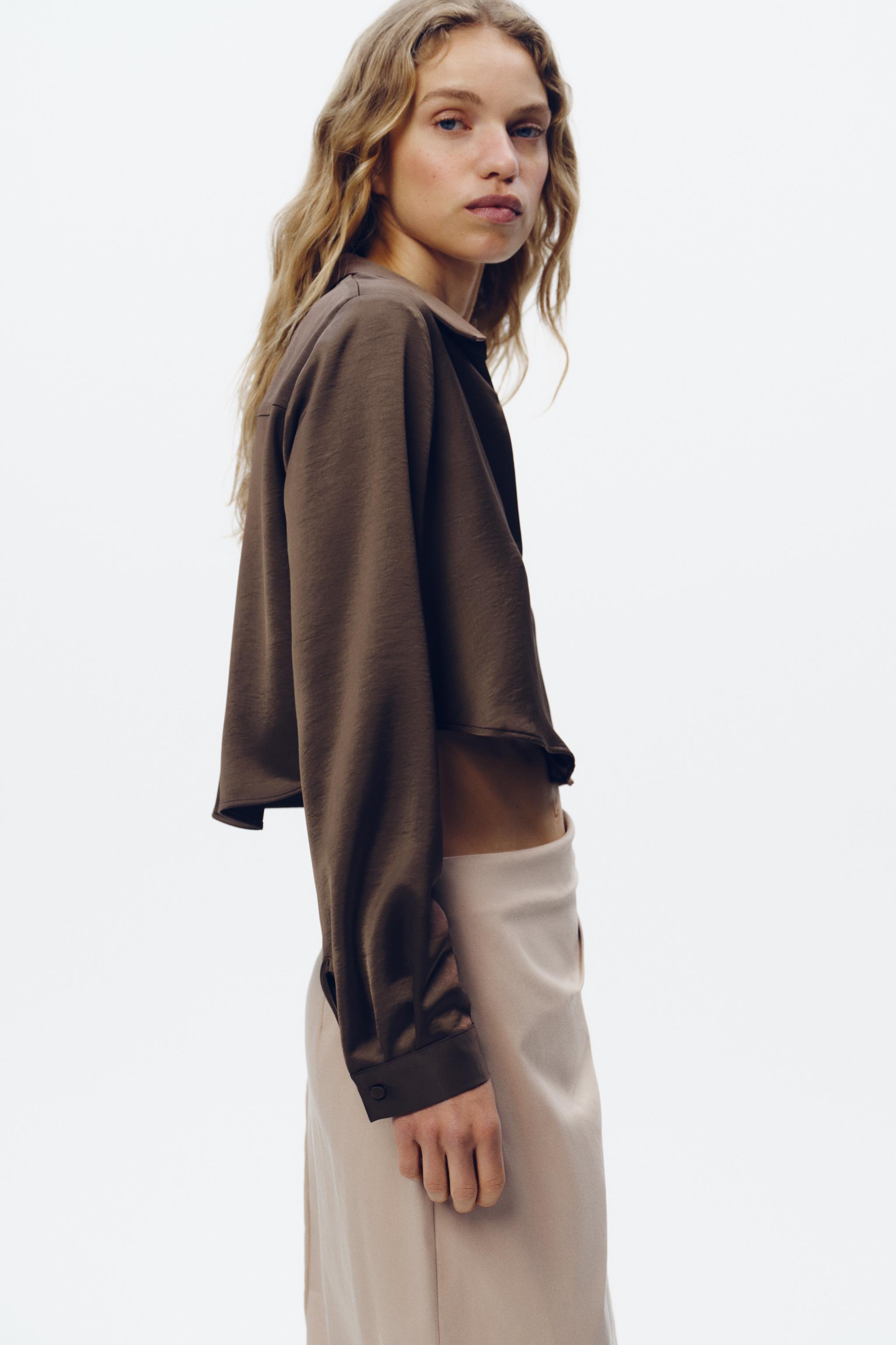 SATIN EFFECT CROPPED SHIRT - Brown | ZARA United States