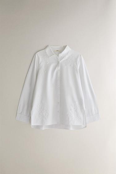 CAMISA ALGODÓN BORDADOS - Blanco de Zara