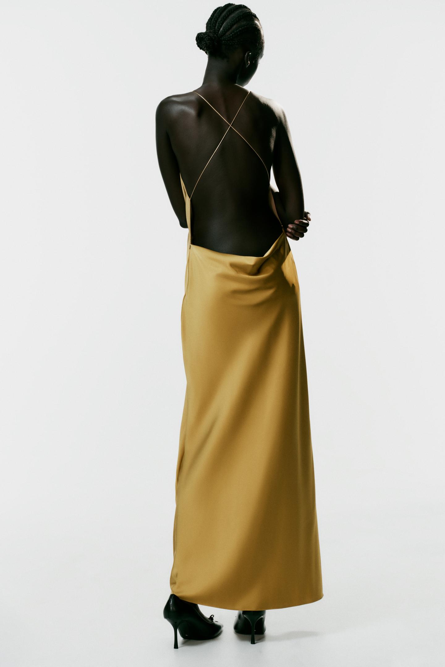 Женское платье Zara Satin Backless MIDI, цвет: Золотой — фото 5