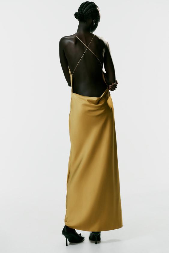 ROBE MIDI SATINÉE DOS NU - Doré | ZARA France