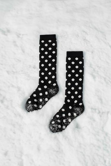 MEIAS ALTAS TÉRMICAS DE BOLINHAS - Preto da Zara