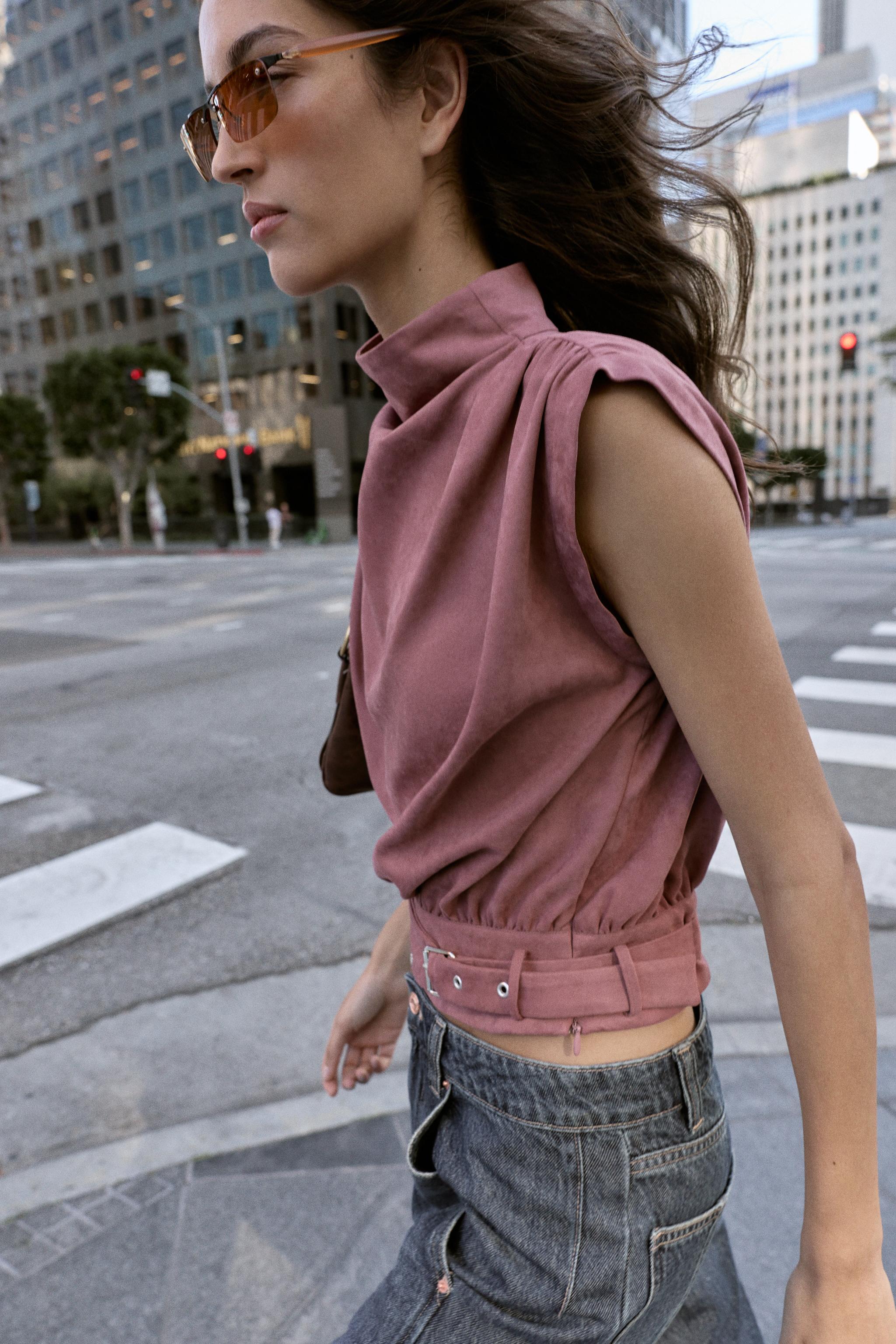 FAUX SUEDE BUCKLE TOP - MARSALA | ZARA Canada