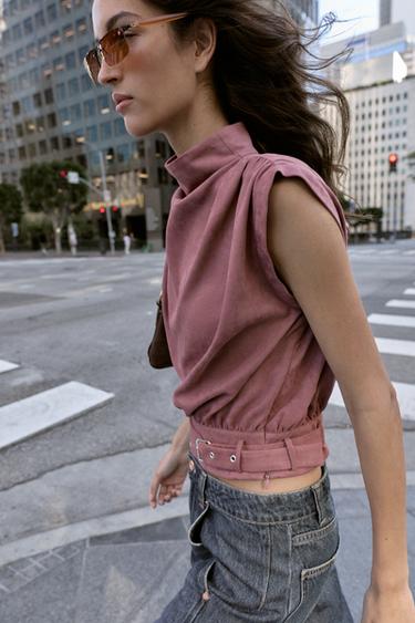 FAUX SUEDE BUCKLE TOP - MARSALA by Zara - Image 3