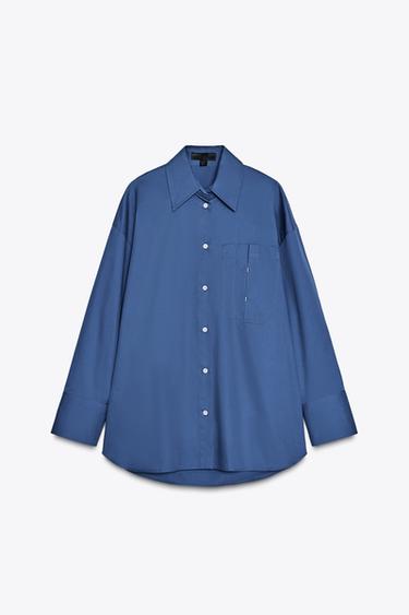 OVERSIZE SHIRT WITH POCKET - Mid-blue by Zara