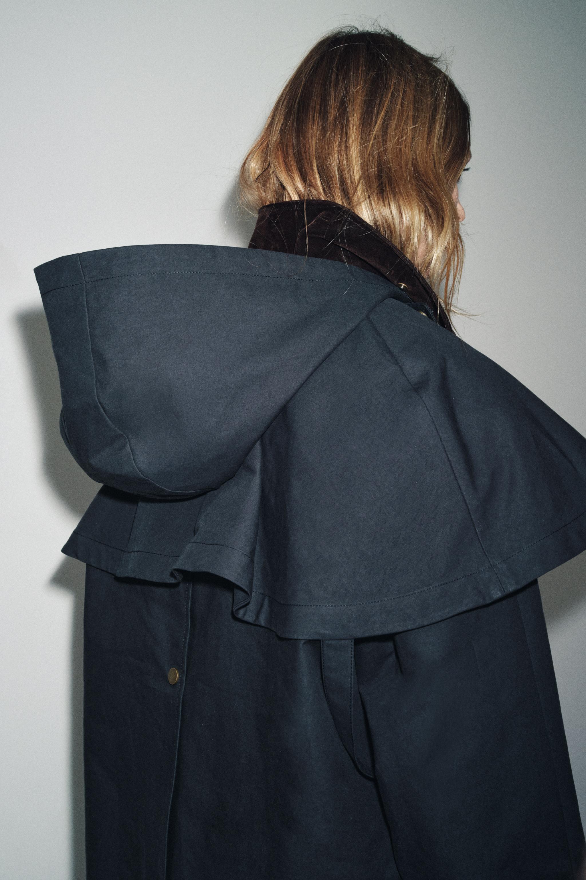 HOODED CONTRAST LAPEL TRENCH COAT ZW COLLECTION Blue ZARA