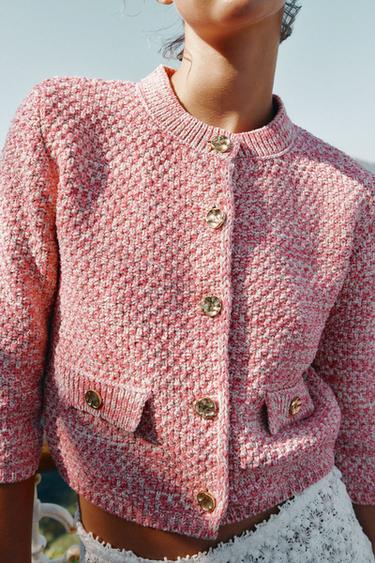 GILET EN MAILLE AVEC MANCHES 3/4 - Rose de Zara - Image 2