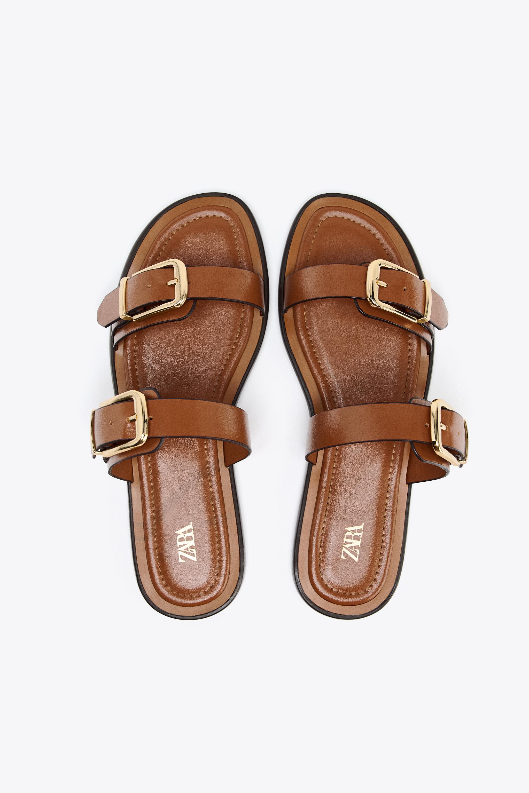 DOUBLE STRAP SLIDE SANDALS - Brown | ZARA United States