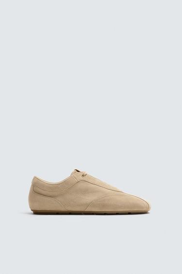 Zara LEATHER SNEAKERS WITH ULTRA-THIN SOLE - Sandy Brown