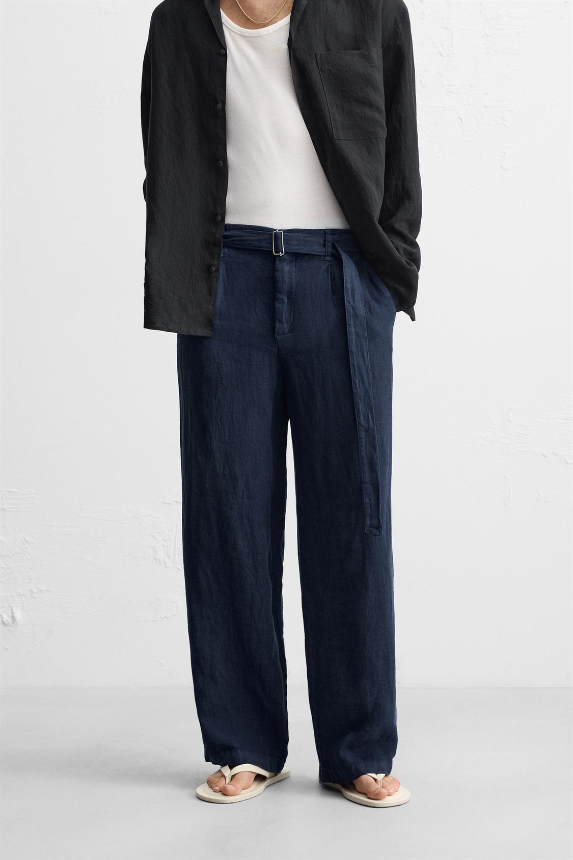 100% LINEN BELTED PANTS