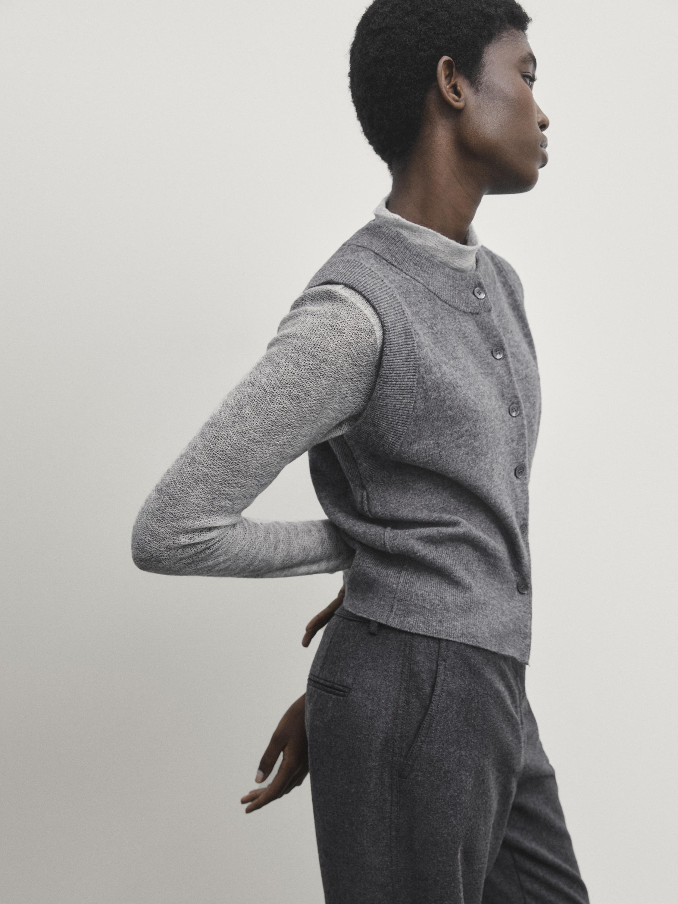 Wool blend knit vest with buttons - Gray | ZARA Canada