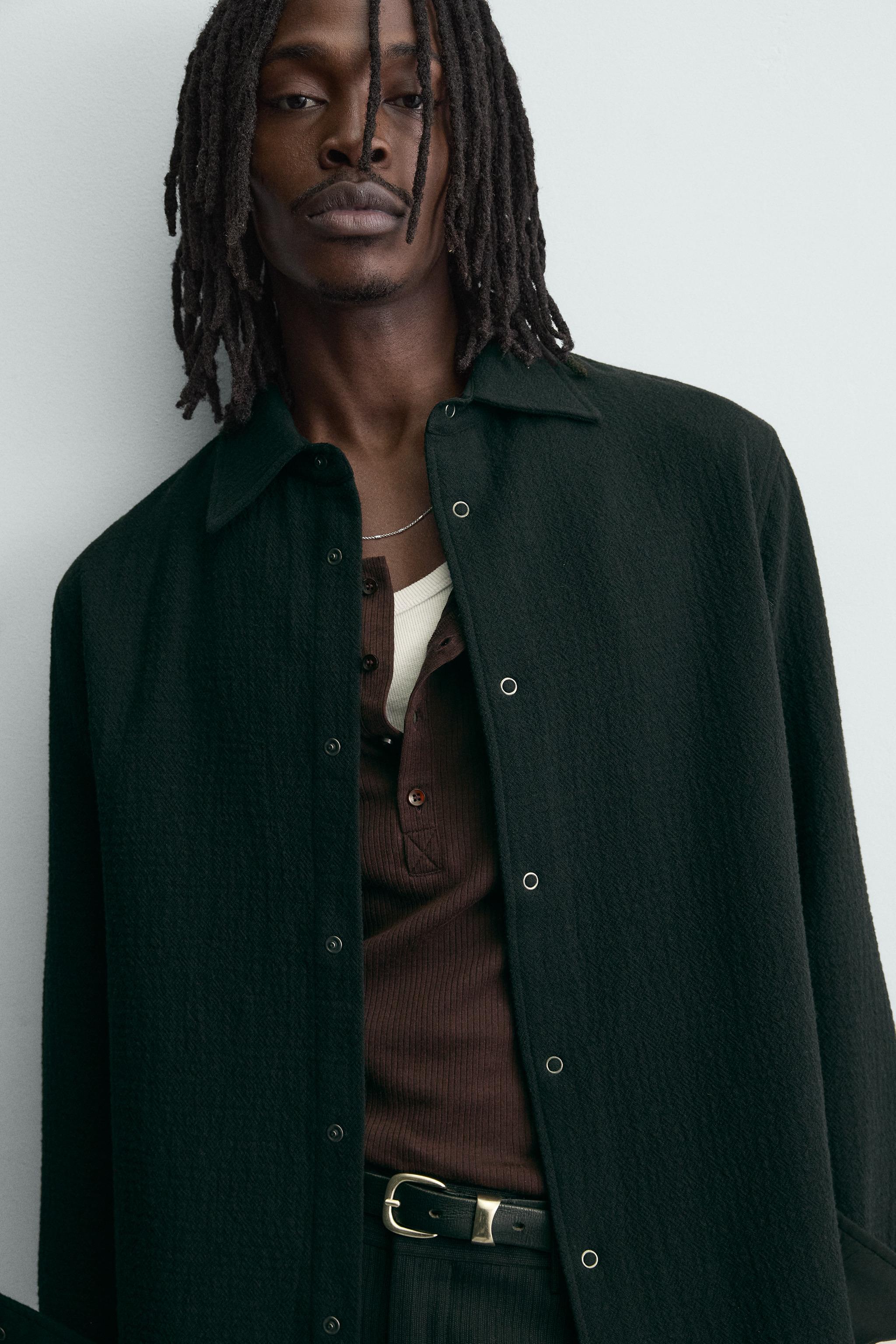テクスチャー リラックスフィットシャツジャケット - ブラック | ZARA 
